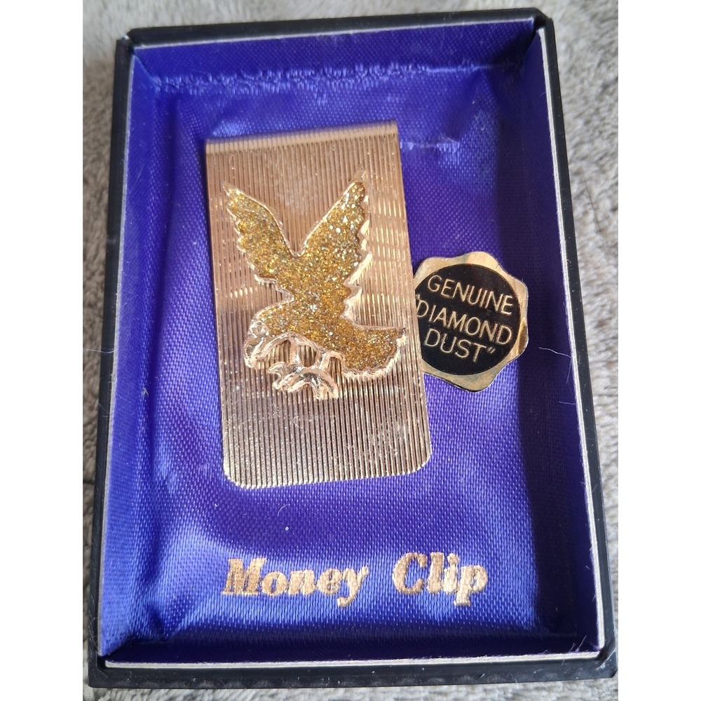 Vintage Marquis Collection Gold Tone Diamond Dust Eagle Money Clip Boxed